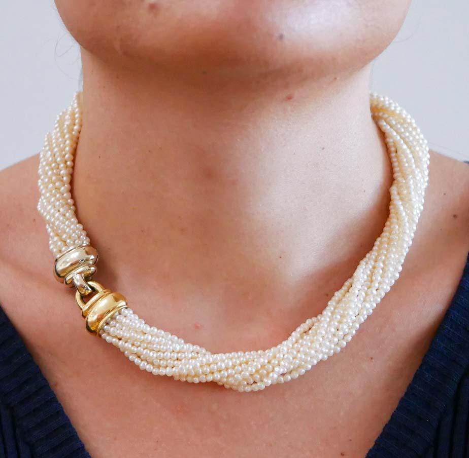 Collier en or jaune et blanc 18 carats Pour femmes en vente