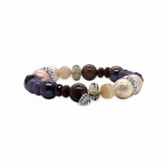 Perlen Amethyst Rauchquarz Achat Stretch-Armband aus Sterlingsilber
