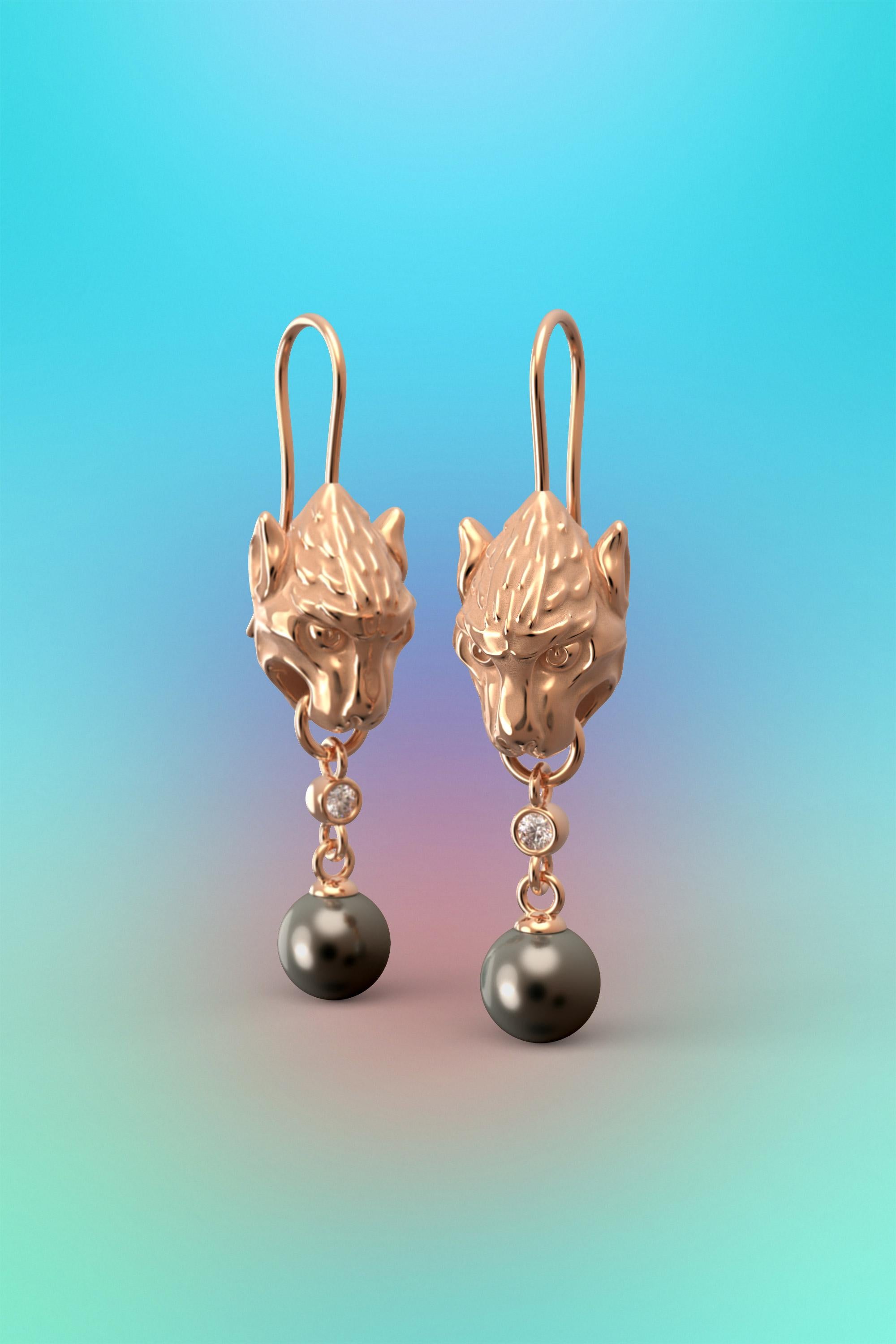  Pearls and Diamonds 14k Gold Earrings, Gothic Gargoyle Earrings Made in Italy For Sale 4