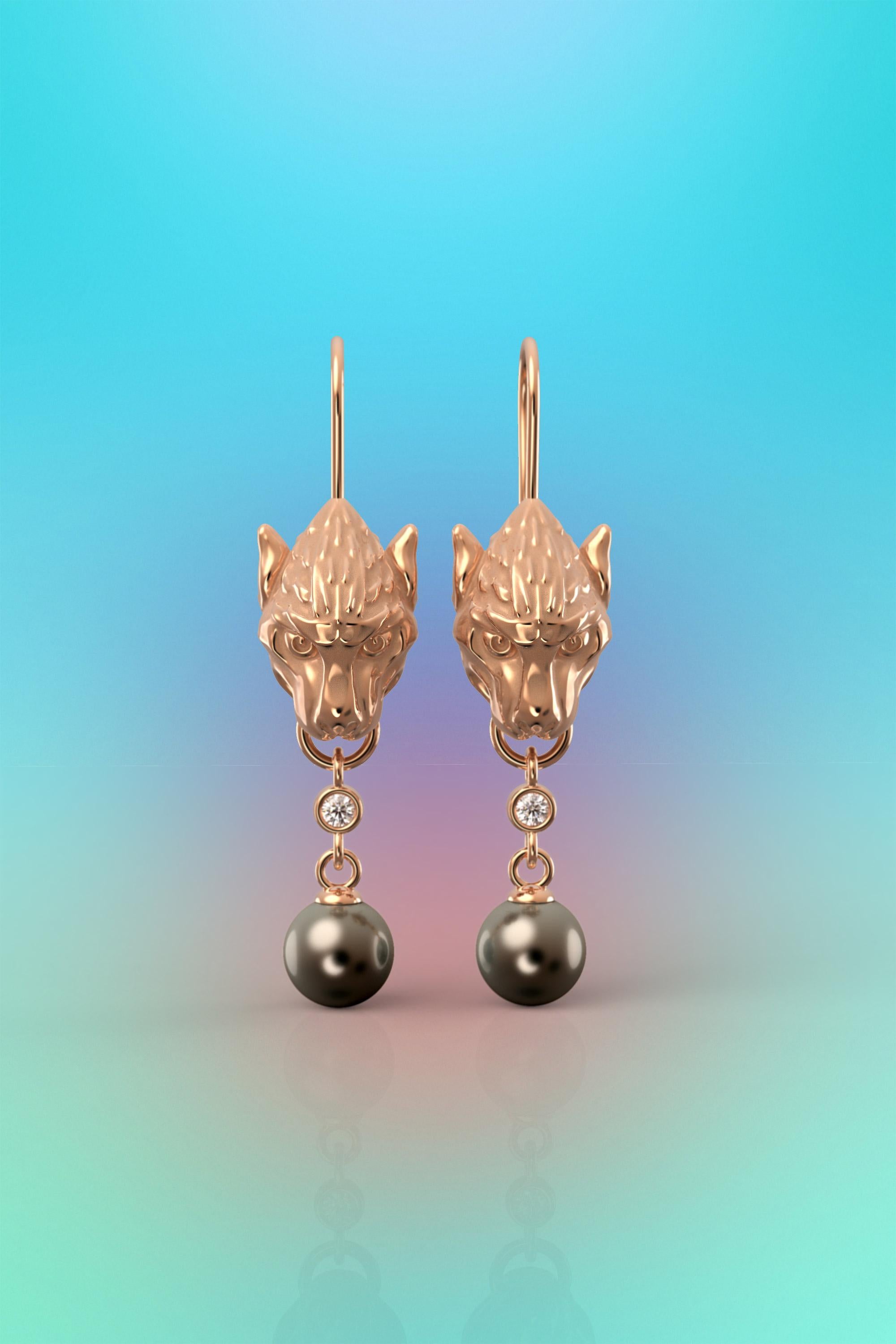 De las mujeres Pendientes Perlas y Diamantes Oro 14k, Pendientes Gárgola Gótica Made in Italy en venta