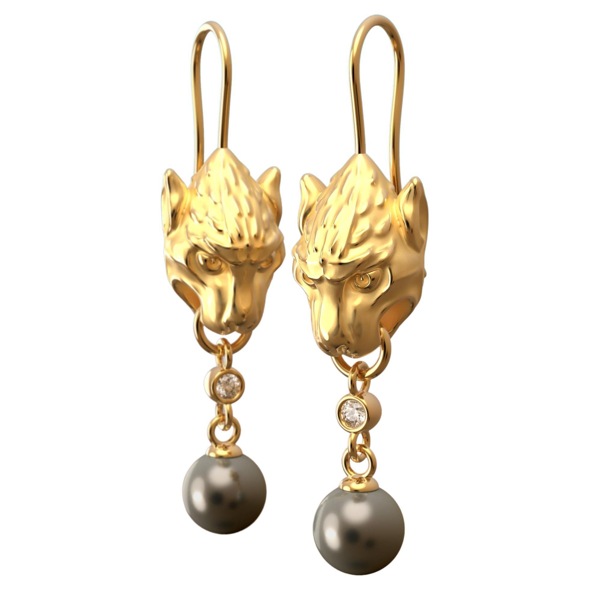 Pendientes Perlas y Diamantes Oro 14k, Pendientes Gárgola Gótica Made in Italy en venta