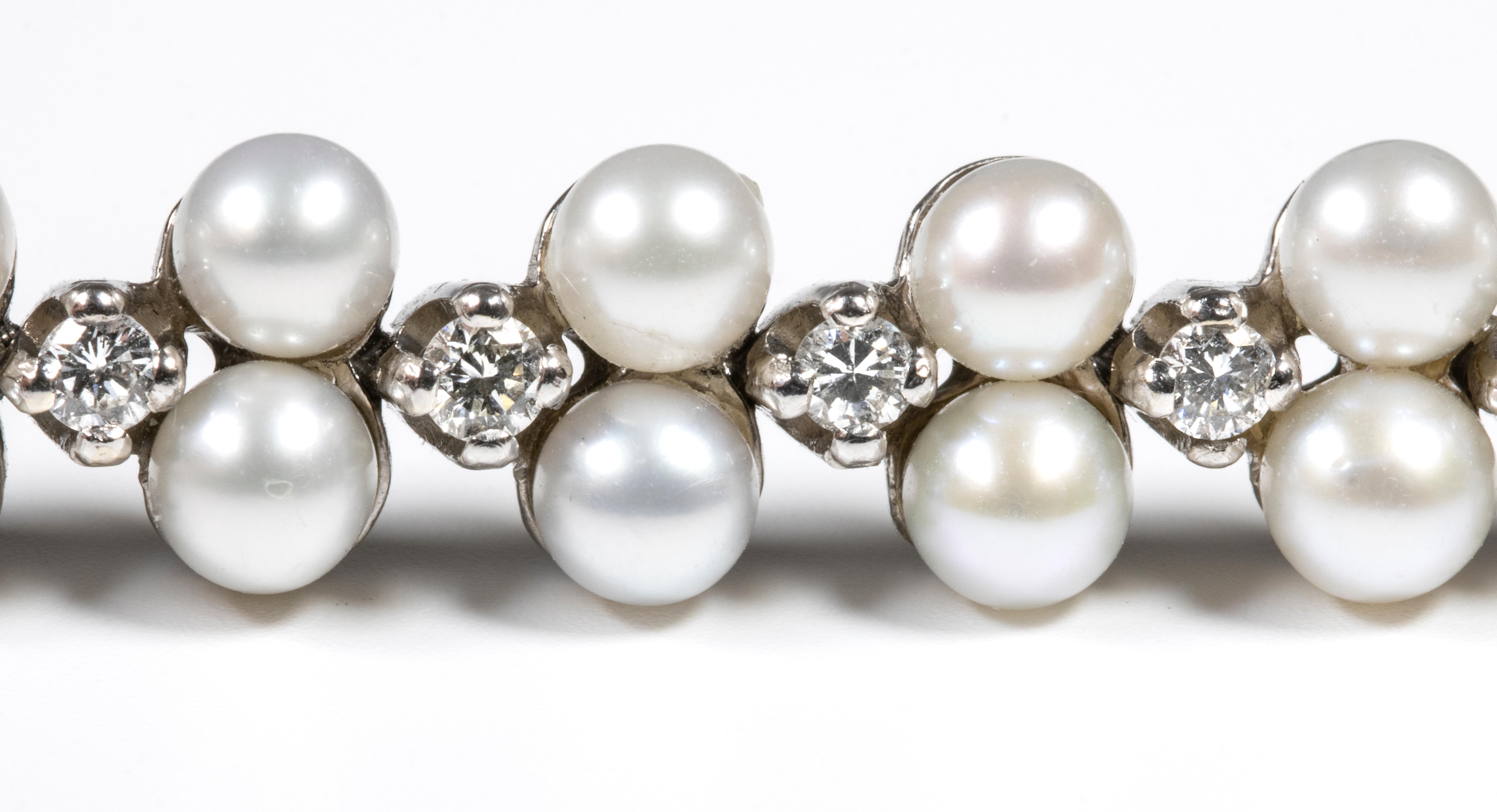 Brilliant Cut Pearls and Diamonds Gold 18k Bracelet
