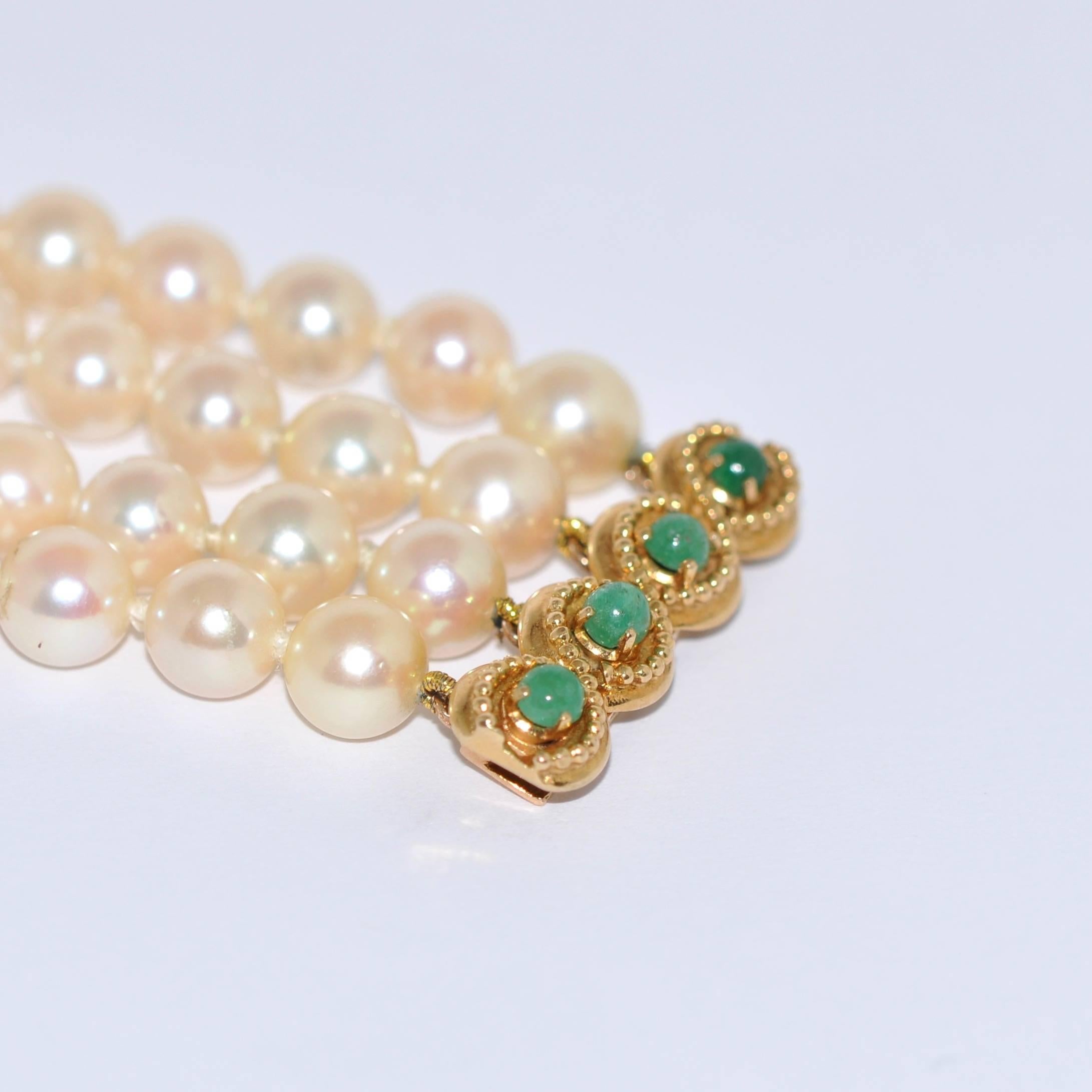 Pearls and Emeralds Yellow Gold Beaded Bracelet 1