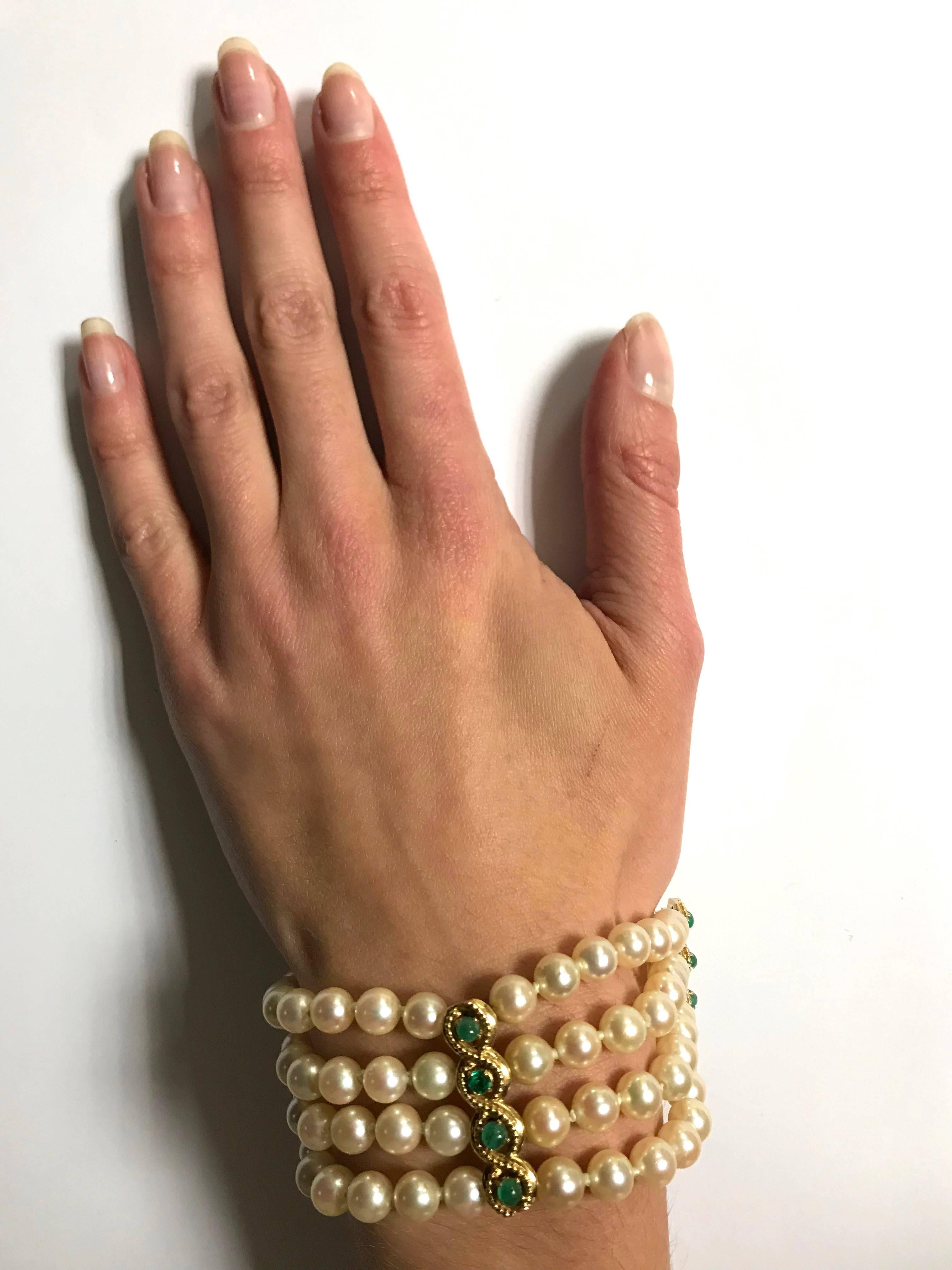 Pearls and Emeralds Yellow Gold Beaded Bracelet 3