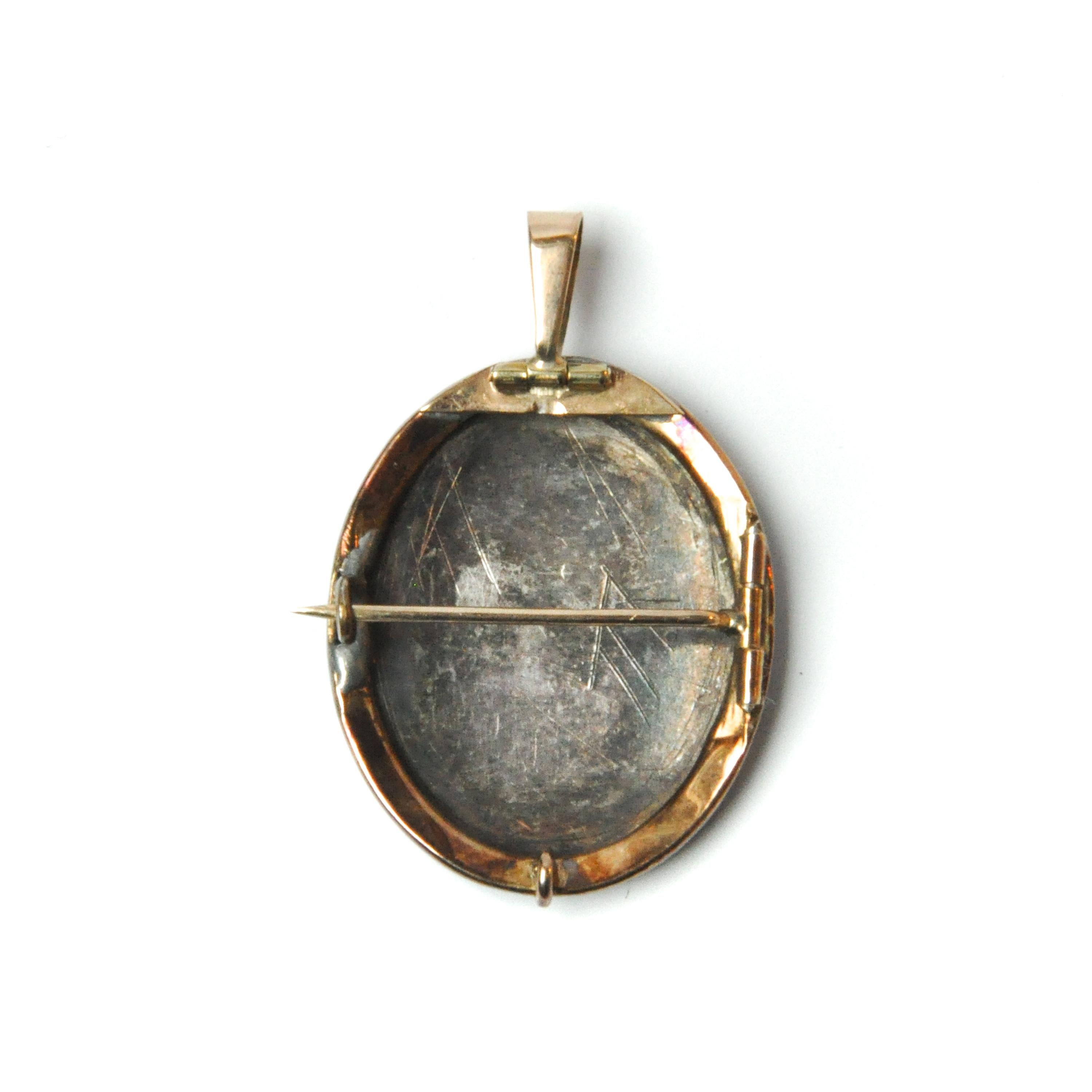 Pendentif broche en or Onyx noir antique perle de rocaille Pour femmes en vente