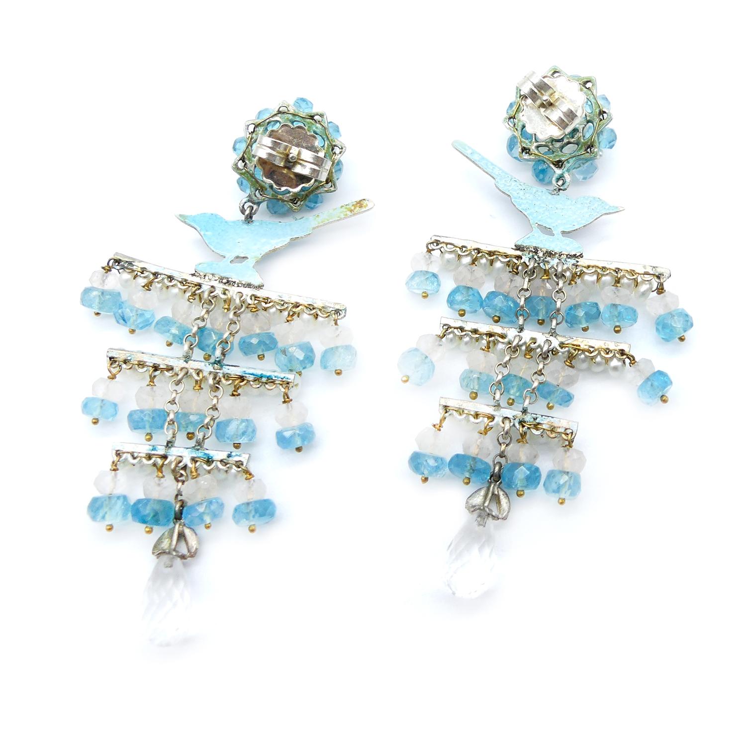 Contemporary Pearls Apatites Quartz Roses Traditional Silver Enameled Earrings Vicente Gracia