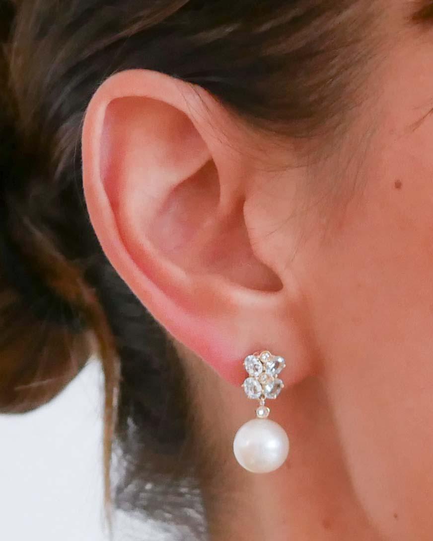 Pearls, Aquamarine, Diamonds, 14 Karat Rose Gold Earrings. In Good Condition In Marcianise, Marcianise (CE)