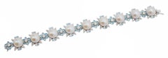 Pearls, Aquamarine, Diamonds, 14 Karat White Gold Bracelet.