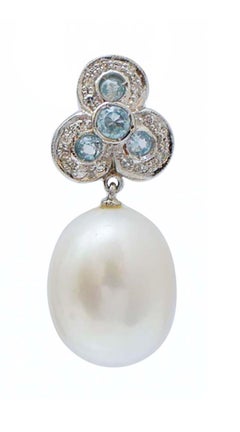 Pearls, Aquamarine, Diamonds, Platinum Earrings.