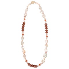 Naomi Sarna Pearl Sunstone Diamond Gold Necklace For Sale at 1stDibs