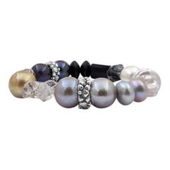 Pearls, Black Agate, Diamond, Rock Crystal, Smoky Quartz Bracelet