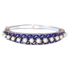 Pearls Blue Enamel Gold Bracelet, 1900 Pearls Blue Enamel Gold Bracelet, 1900
