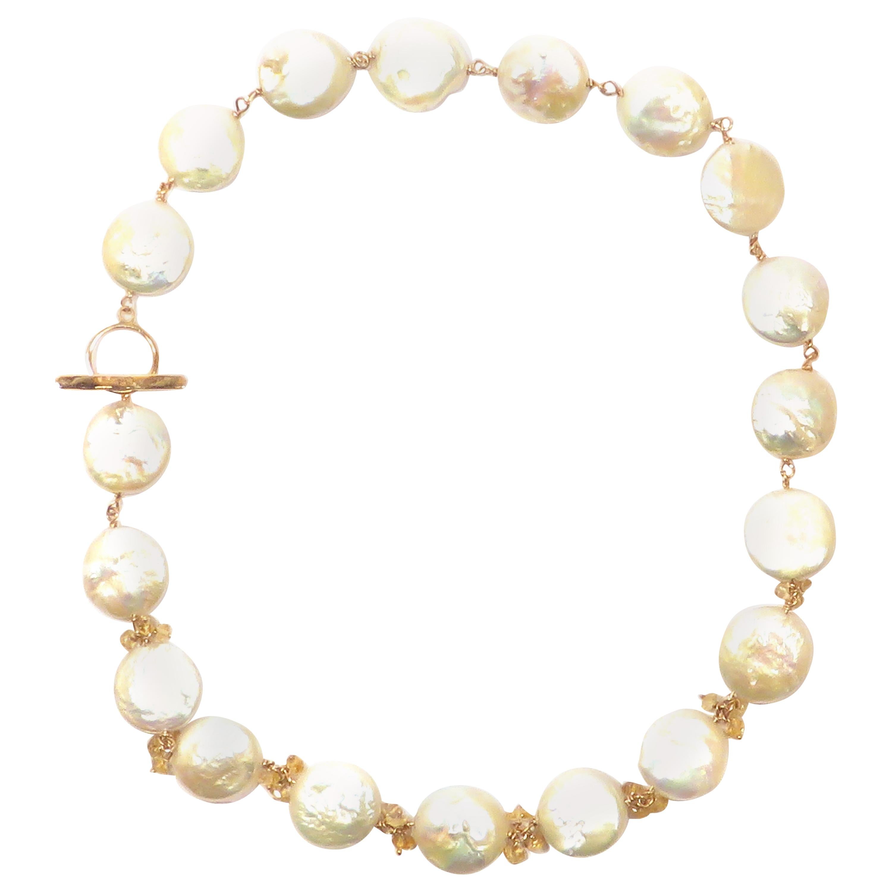 Pearls Citrines 9 Karat Gold Necklace Handcrafted in Italy by Botta Gioielli