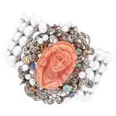 Perle, corallo, diamanti, smeraldi, zaffiri, rubini, topazi, bracciale