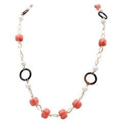 Pearls, Coral, Stones, Retrò Necklace