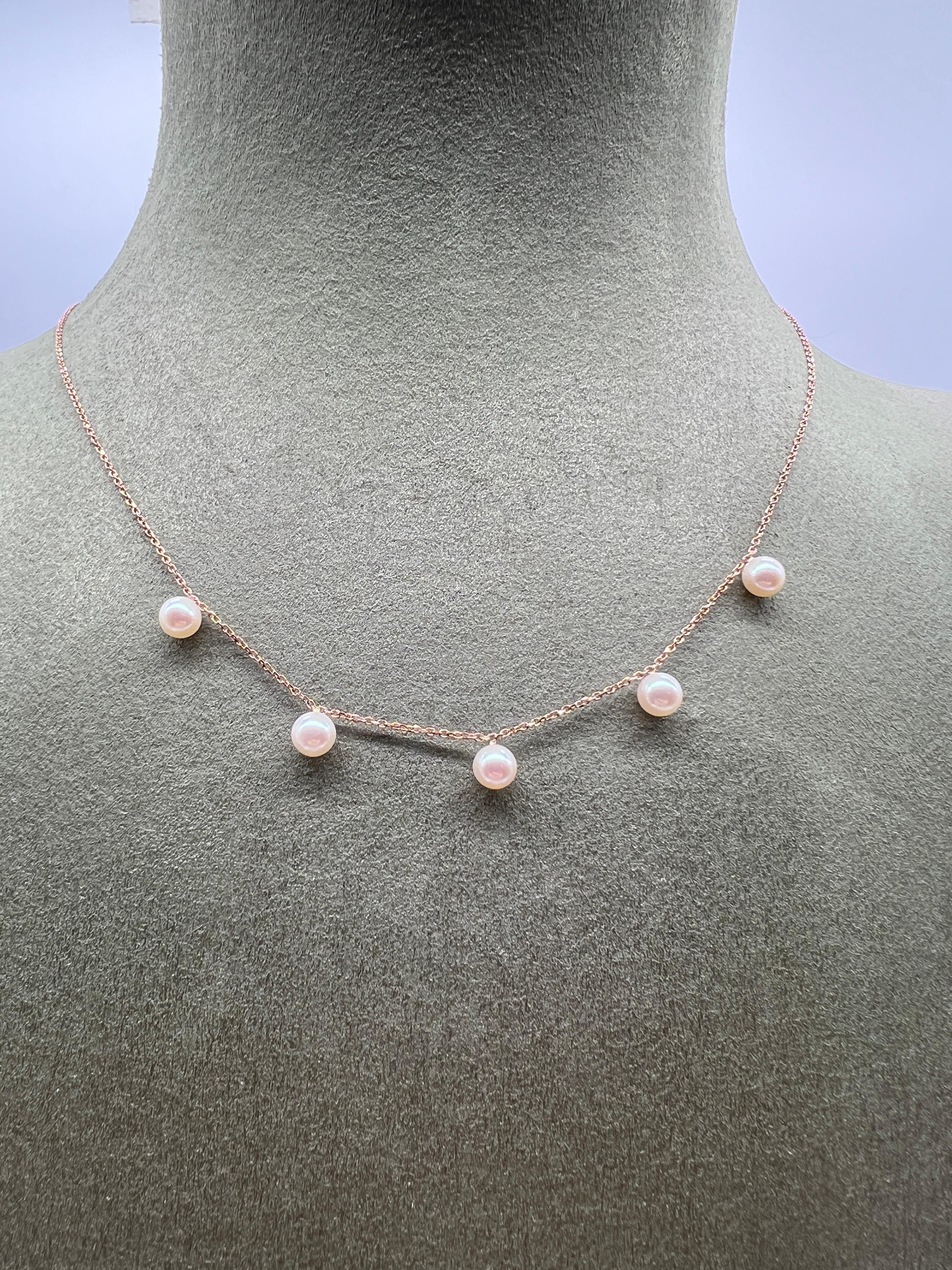 Contemporary Pearls Cultures Rose Gold 18 Carats Necklace For Sale