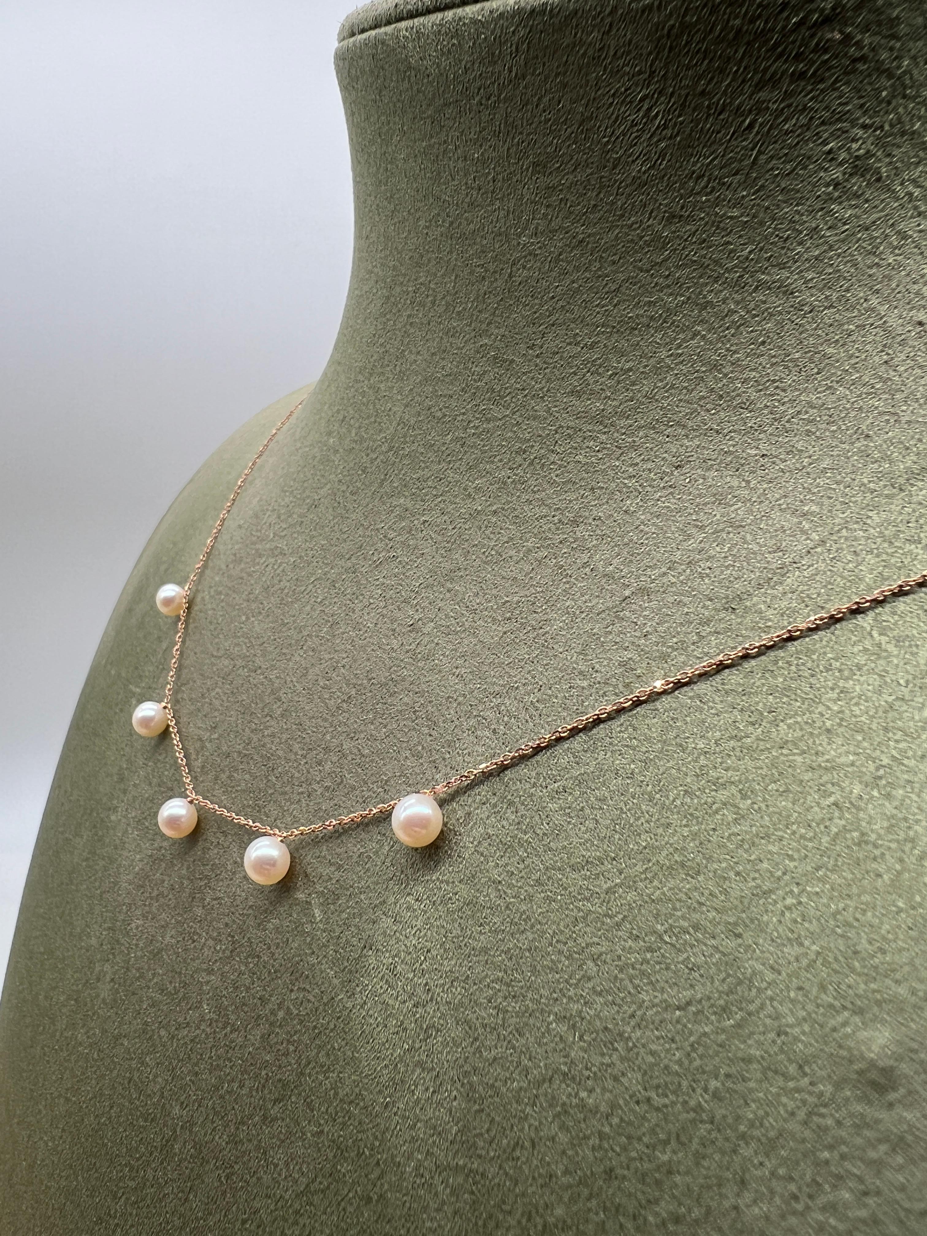 Bead Pearls Cultures Rose Gold 18 Carats Necklace For Sale