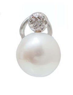 Pearls, Diamonds, 14 Karat White Gold Earrings.