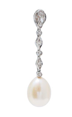 Pearls, Diamonds, 14 Karat White Gold Earrings.