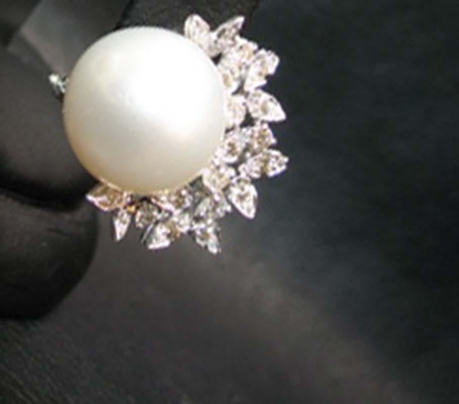 Retro Pearls, Diamonds, 14 Karat White Gold Earrings.