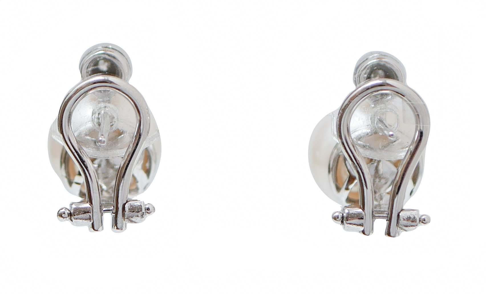 Pearls, Diamonds, 14 Karat White Gold Earrings. Retro en venta