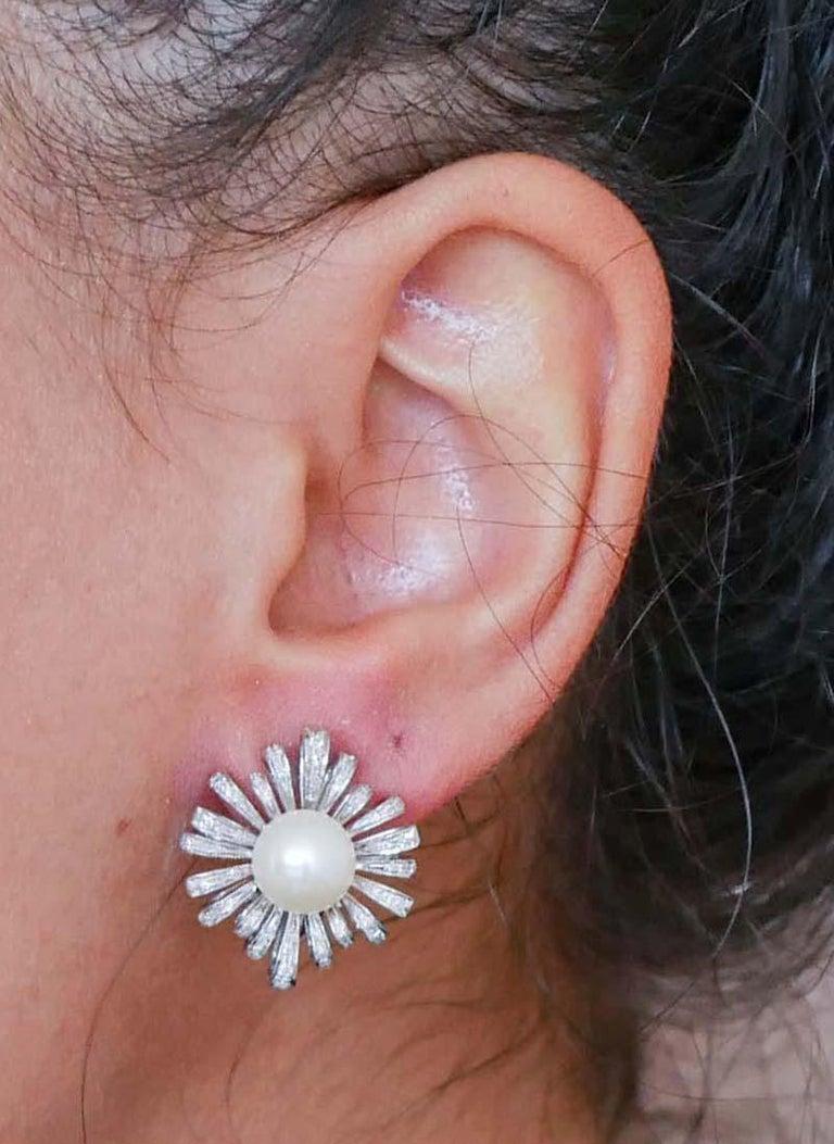 Perle, diamanti, orecchini in oro bianco 14 carati. In condizioni buone in vendita a Marcianise, Marcianise (CE)