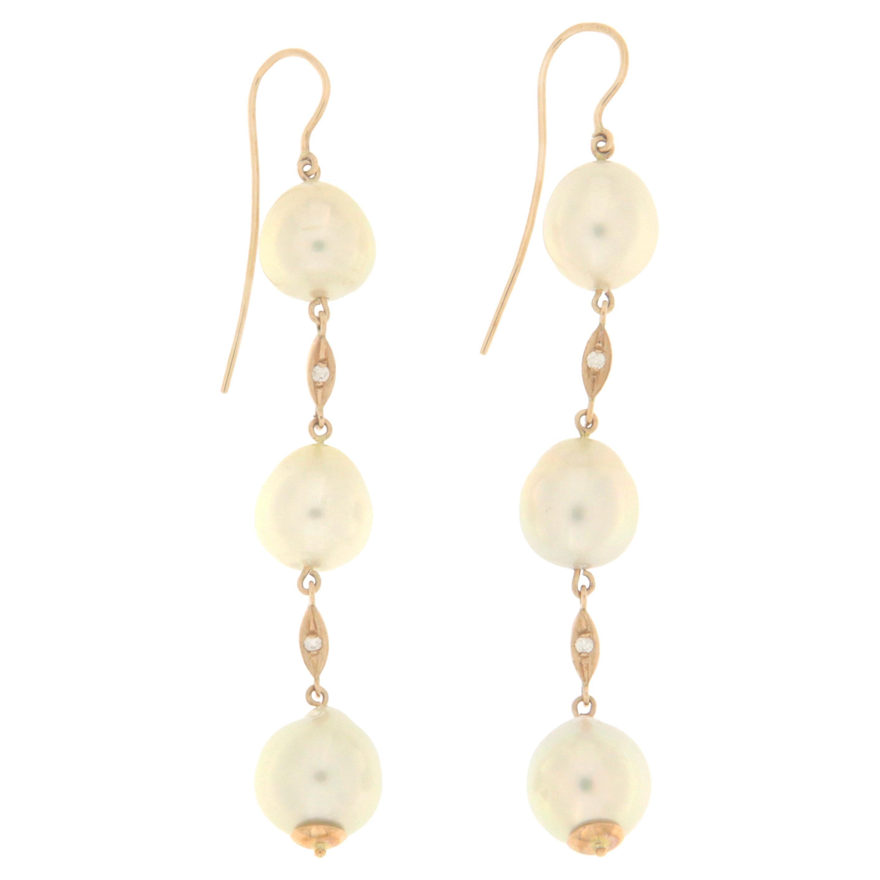 Pearls Diamonds 14 Karat Yellow Gold Drop Earrings