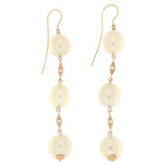 Pearls Diamonds 14 Karat Yellow Gold Drop Earrings