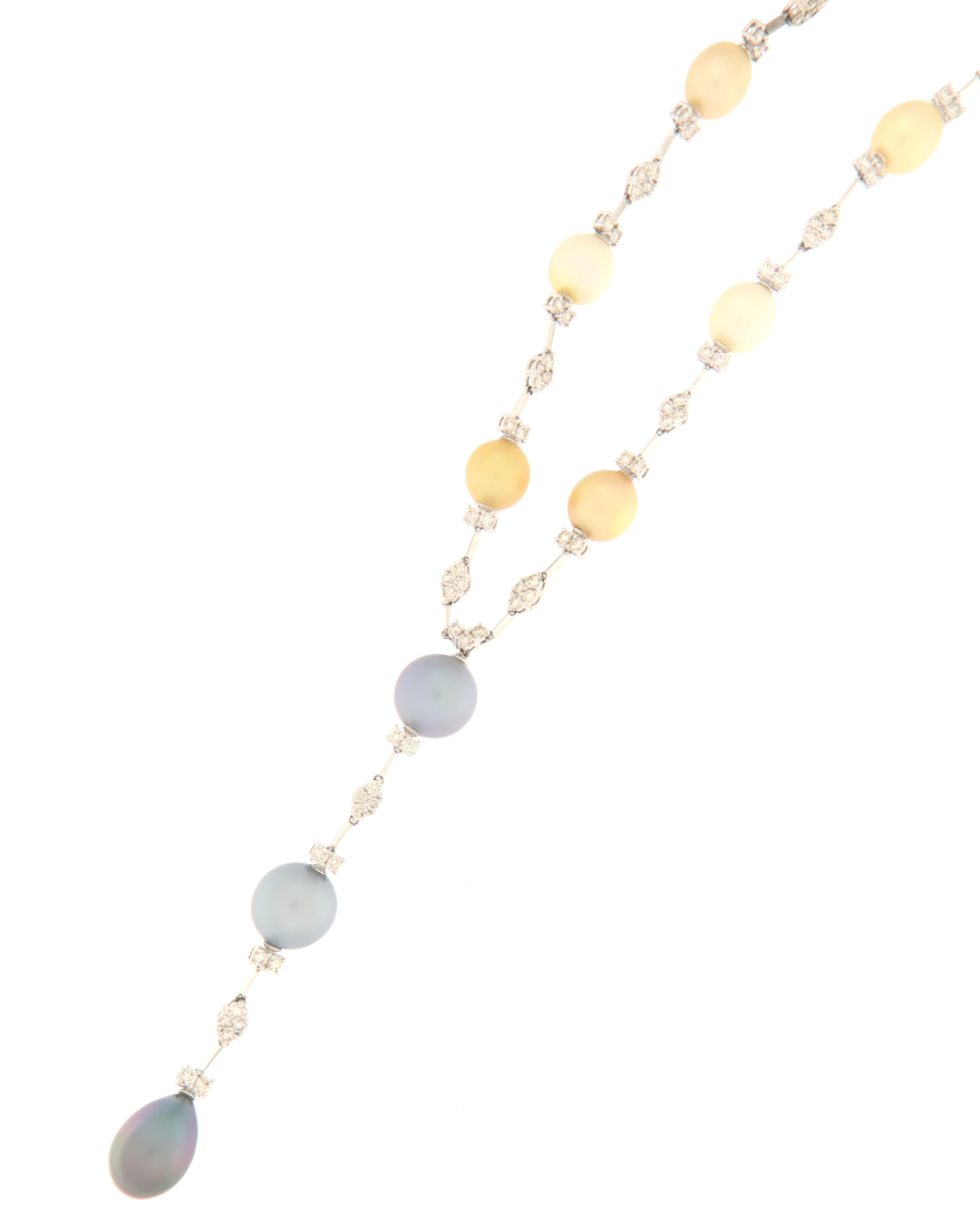 Artisan Pearls Diamonds 18 Karat White Gold Choker Necklace