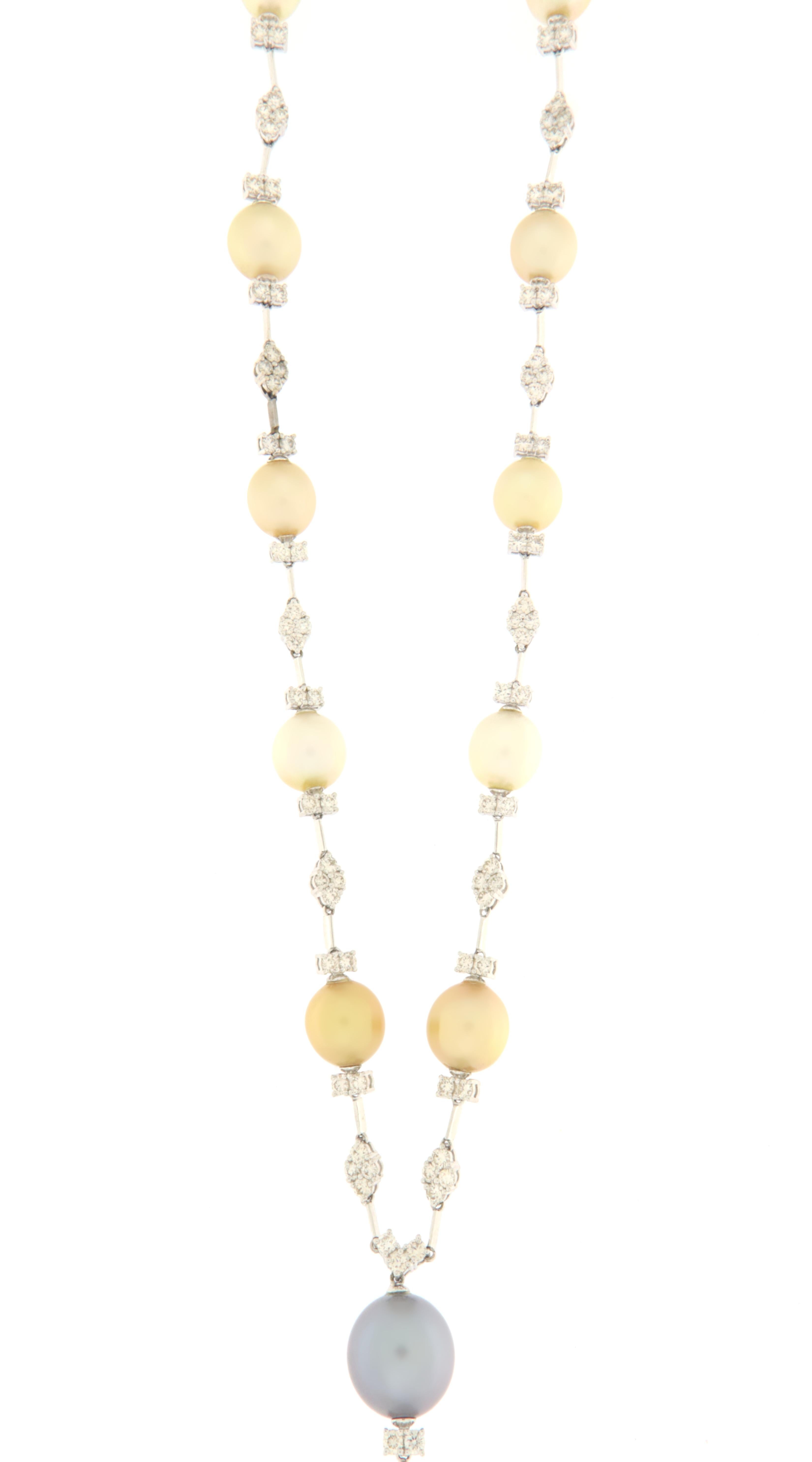 Brilliant Cut Pearls Diamonds 18 Karat White Gold Choker Necklace