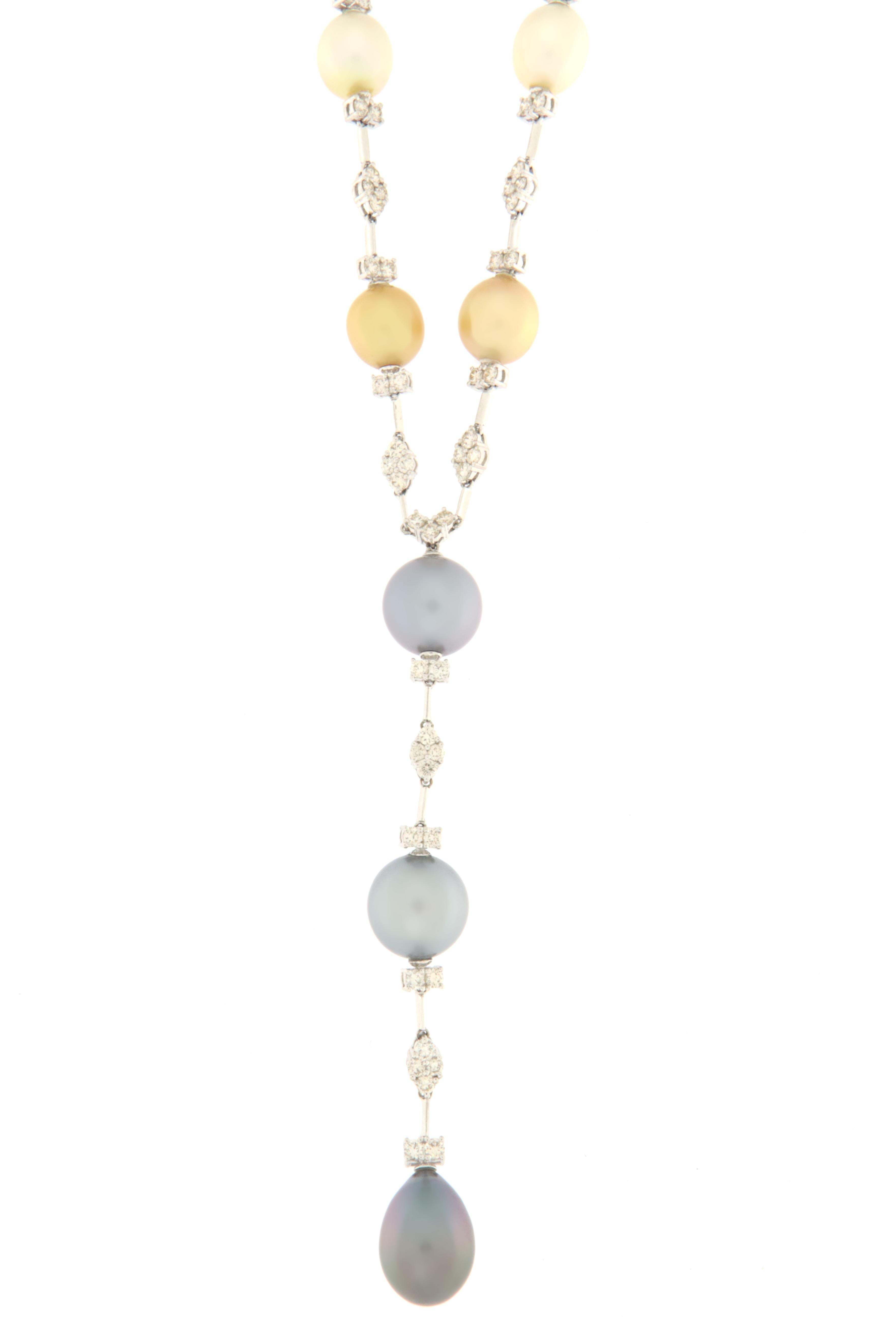 Women's Pearls Diamonds 18 Karat White Gold Choker Necklace