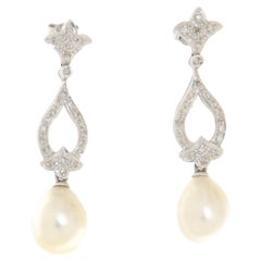 Pearls Diamonds 18 Karat White Gold Drop Earrings