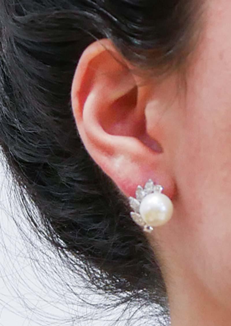 Pearls, Diamonds, 18 Karat White Gold Earrings. In Good Condition For Sale In Marcianise, Marcianise (CE)