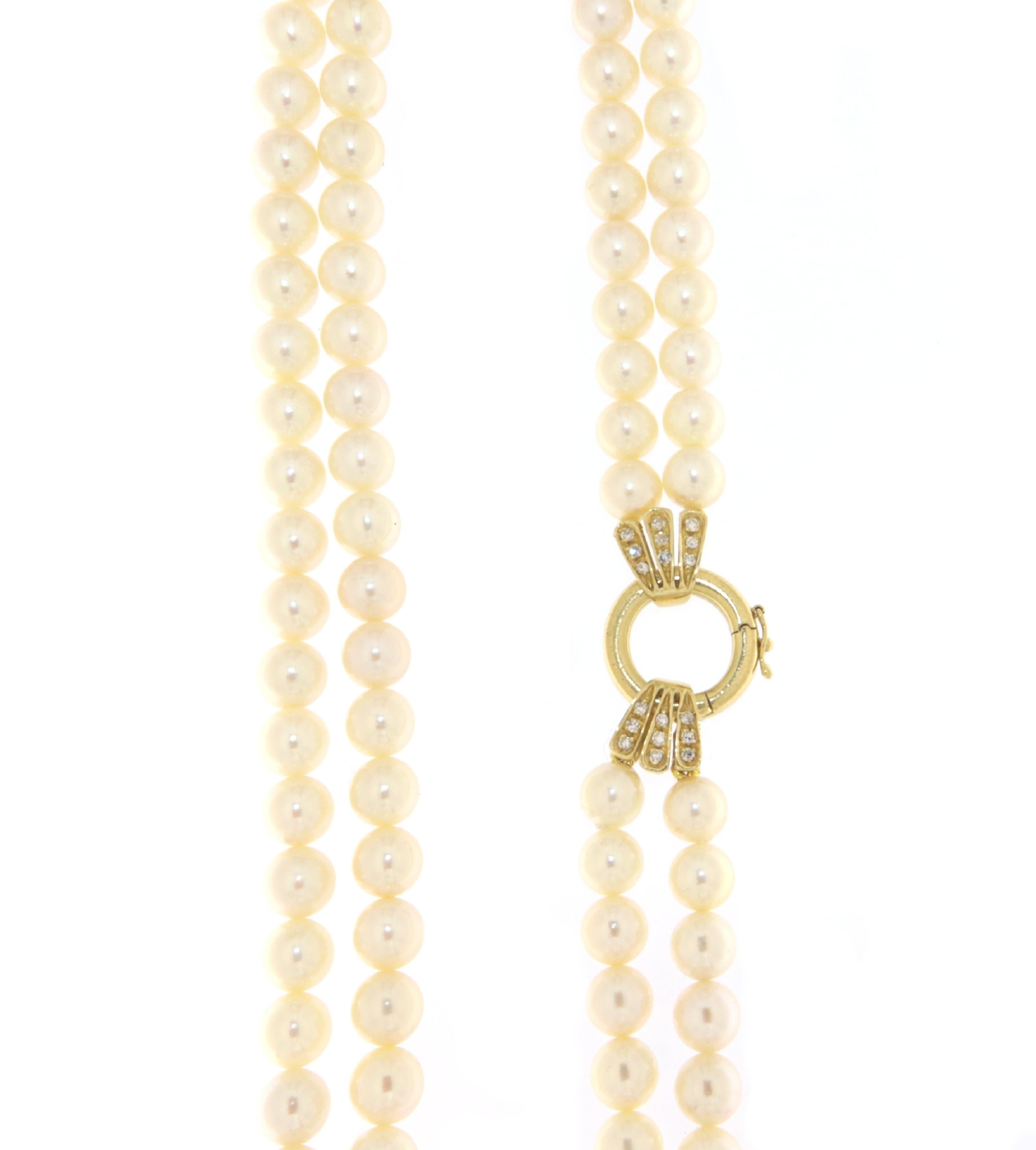 Pearls Diamonds 18 Karat Yellow Gold Multi Strand Necklace In New Condition For Sale In Marcianise, IT
