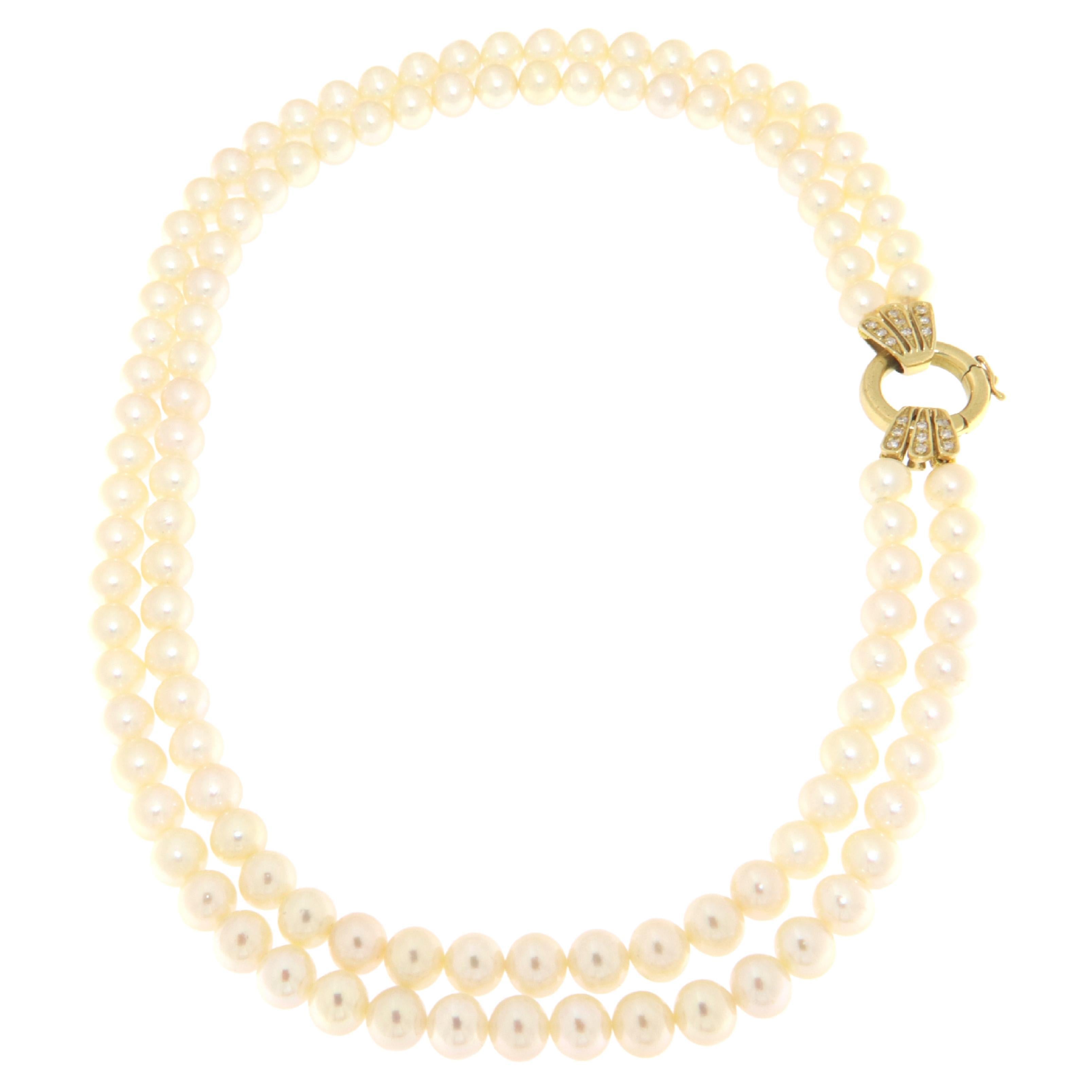 Pearls Diamonds 18 Karat Yellow Gold Multi Strand Necklace For Sale