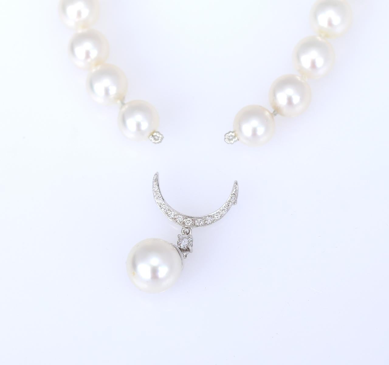 Pearls Diamonds 2.5 Carat Necklace AAA Quality, 2020 For Sale 7