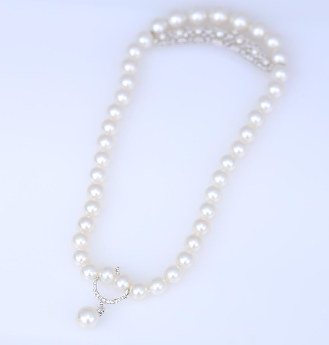 Pearls Diamonds 2.5 Carat Necklace AAA Quality, 2020 For Sale 10