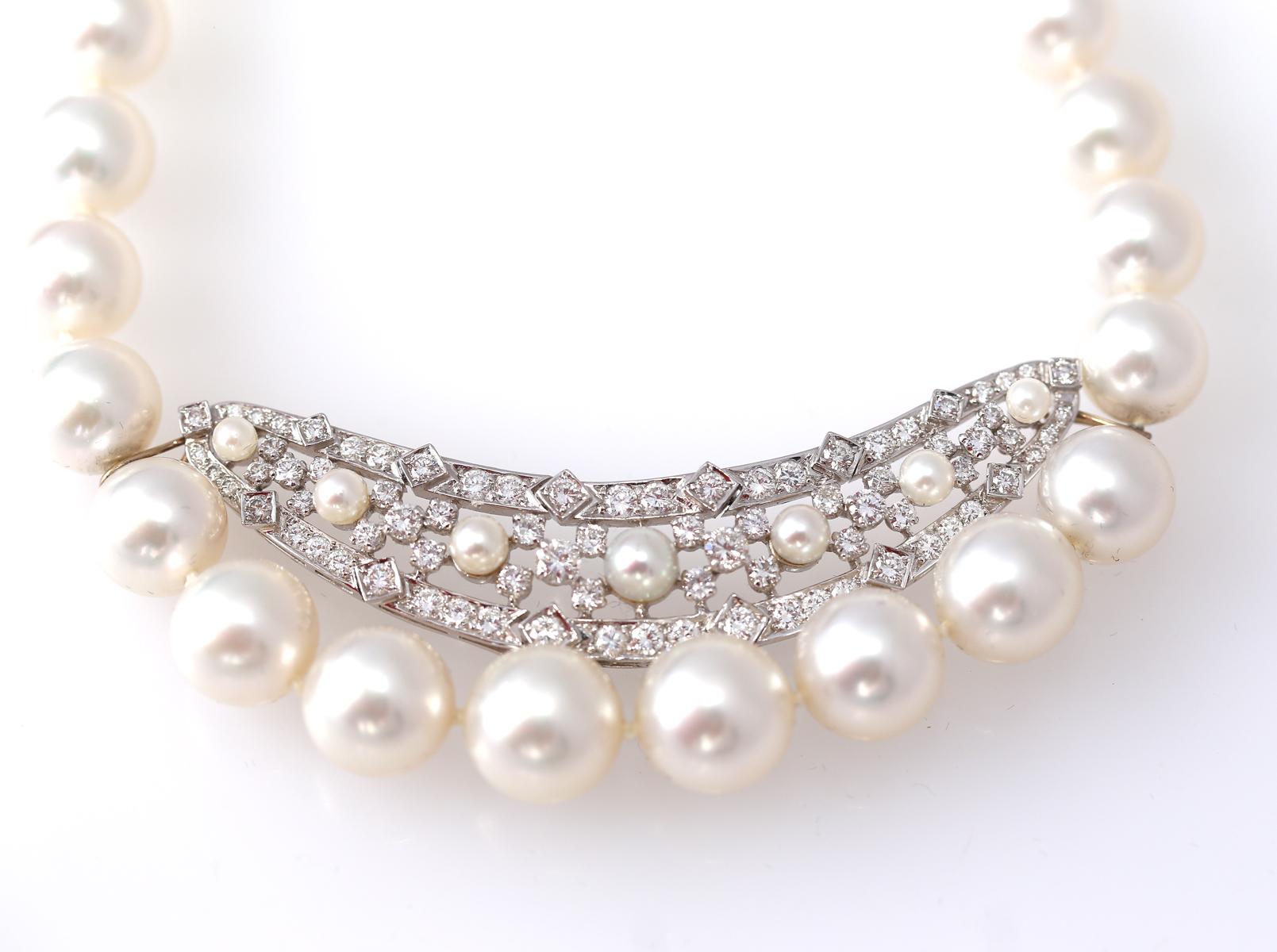 Pearls Diamonds 2.5 Carat Necklace AAA Quality, 2020 For Sale 13