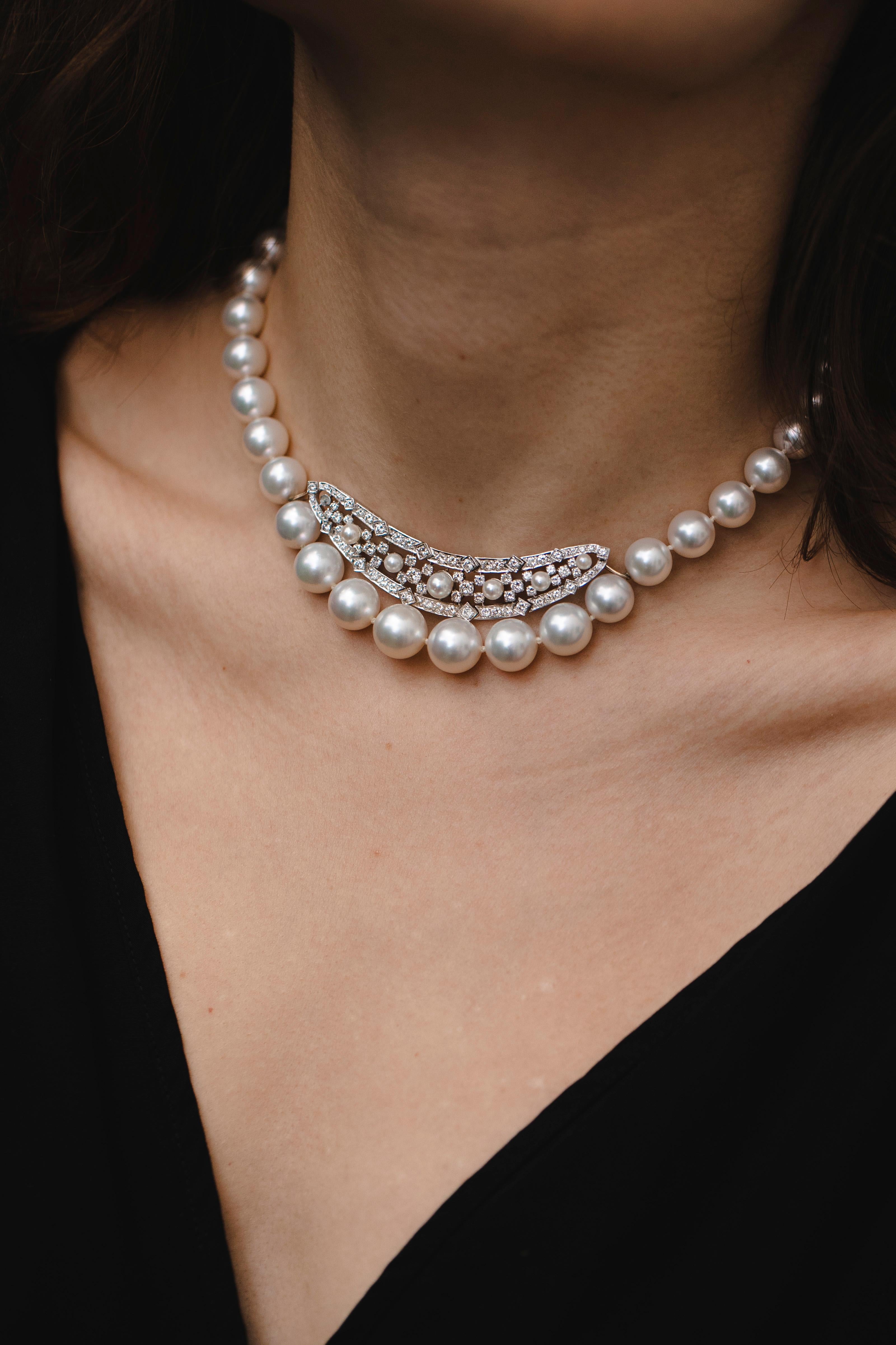 Collana di perle con 2,5 carati di diamanti Qualità AAA, 2020 In condizioni buone in vendita a Herzelia, Tel Aviv