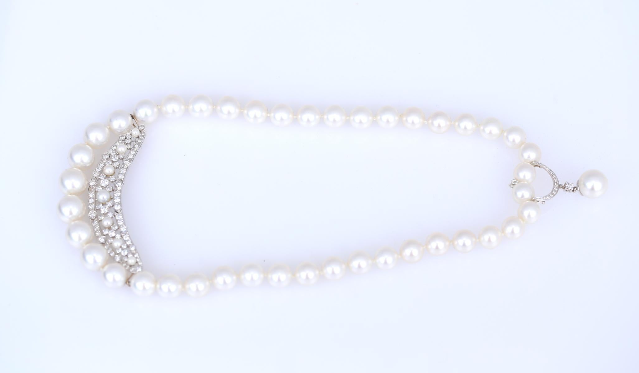 Pearls Diamonds 2.5 Carat Necklace AAA Quality, 2020 For Sale 3