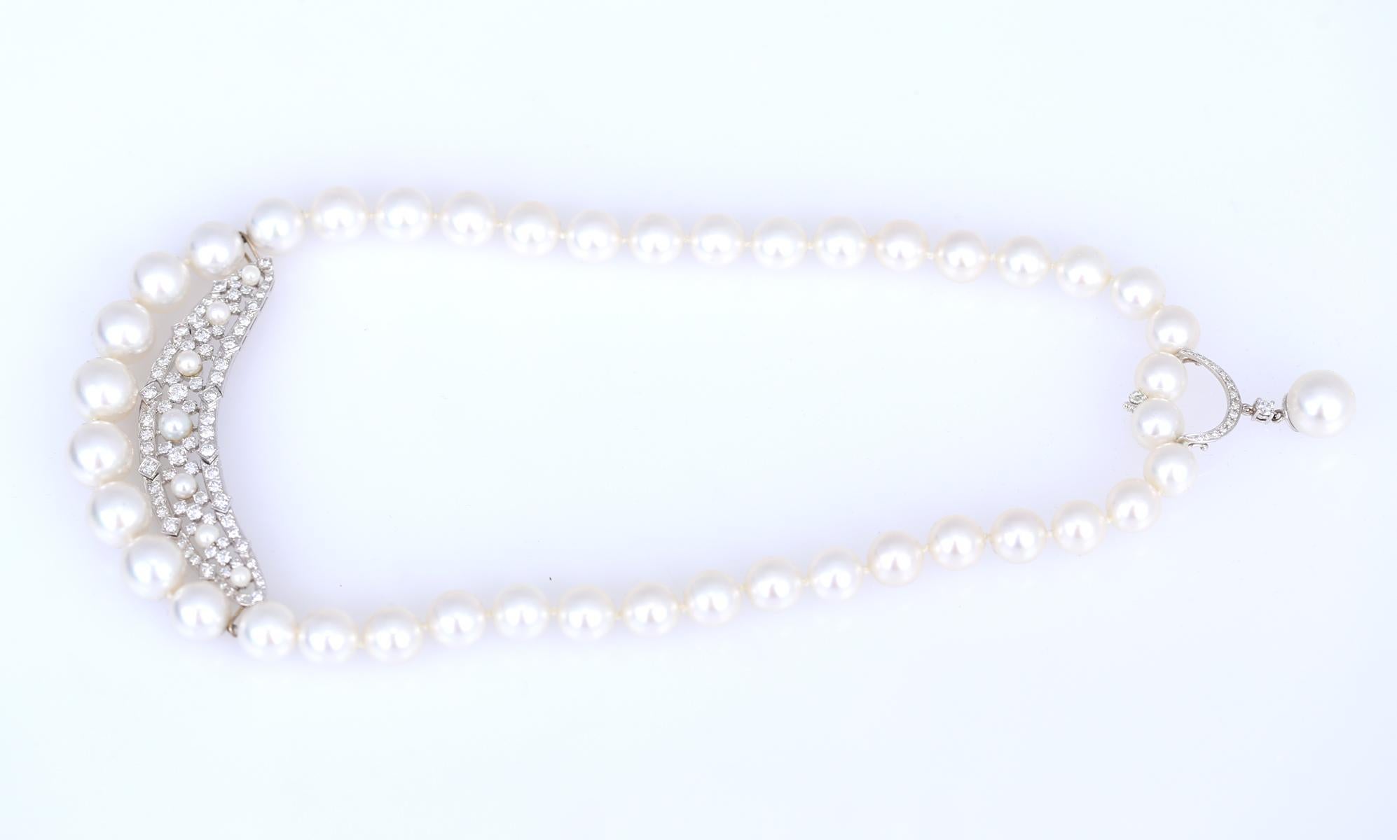 Pearls Diamonds 2.5 Carat Necklace AAA Quality, 2020 For Sale 4