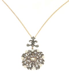 Pearls Diamonds 9 Karat Yellow Gold Pendant Necklace