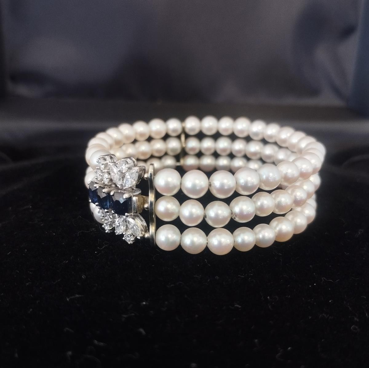 Bracciale di perle, diamanti e zaffiri In condizioni ottime in vendita a Gazzaniga (BG), IT