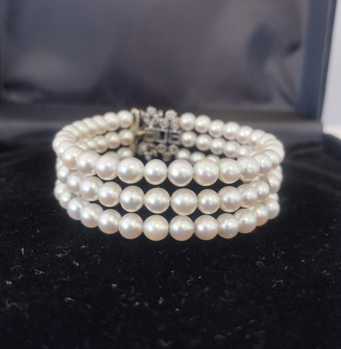 Donna Bracciale di perle, diamanti e zaffiri in vendita