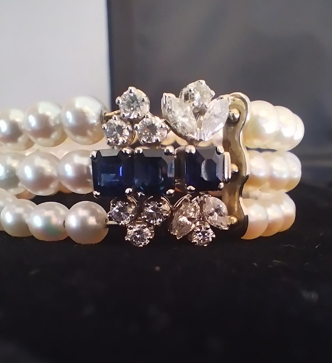 Bracciale di perle, diamanti e zaffiri in vendita 3