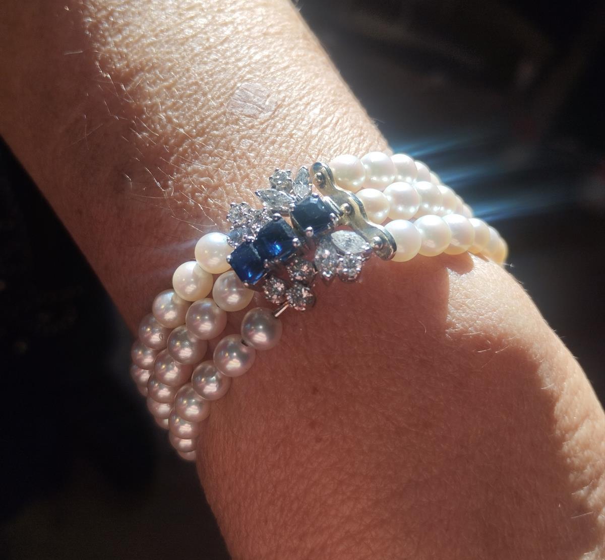 Bracciale di perle, diamanti e zaffiri in vendita 4