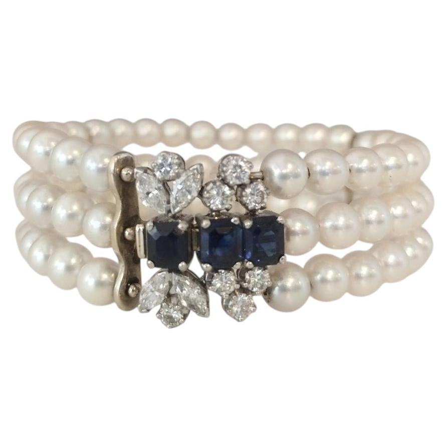 Pearls, Diamonds and Sapphire Bracelet