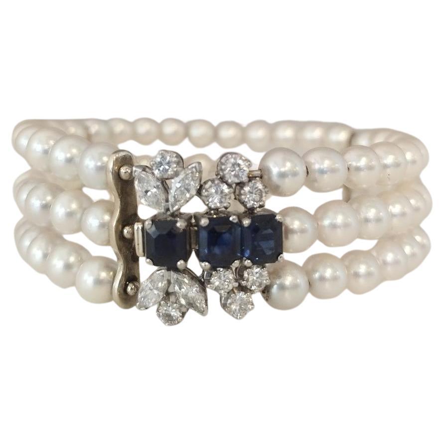 Bracelet de perles, diamants et saphirs