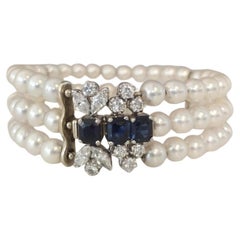 Bracelet de perles, diamants et saphirs