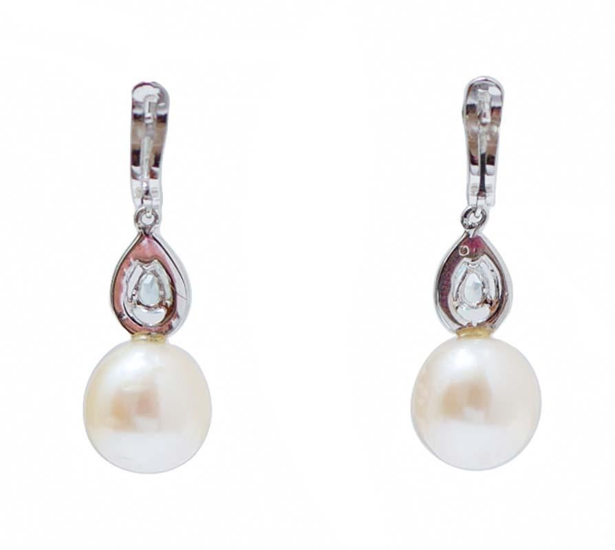 Moderno Perle, diamanti, topazio acquamarina, orecchini in oro bianco 18 carati. in vendita